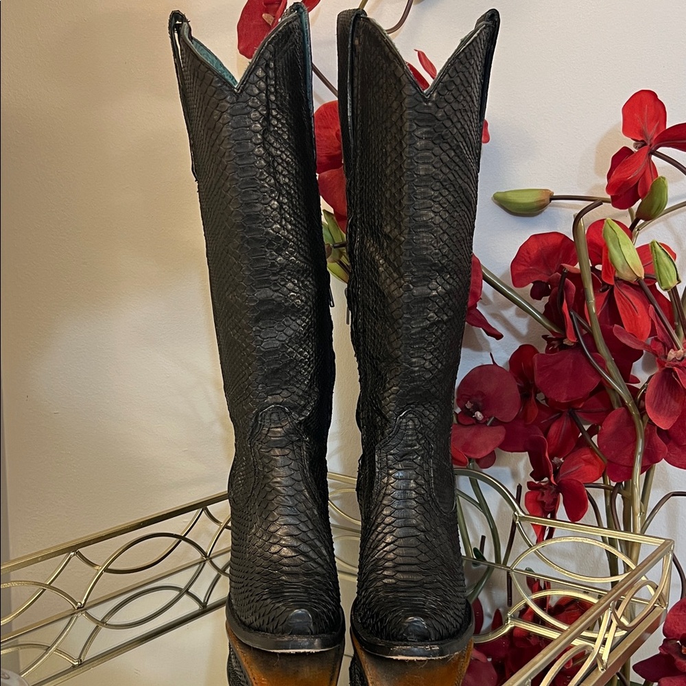 Corral Black Python Snakeskin Tall Western Cowgir… - image 3
